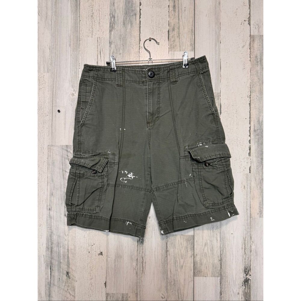 Mossimo Supply Co Cargo Shorts Green Size 32 | Paint Splatter Distressed Utility